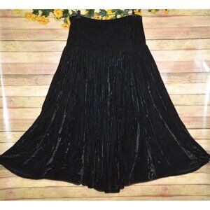 Vintage Double D Ranch Black Velvet Tiered Maxi Broom Skirt Size S Western